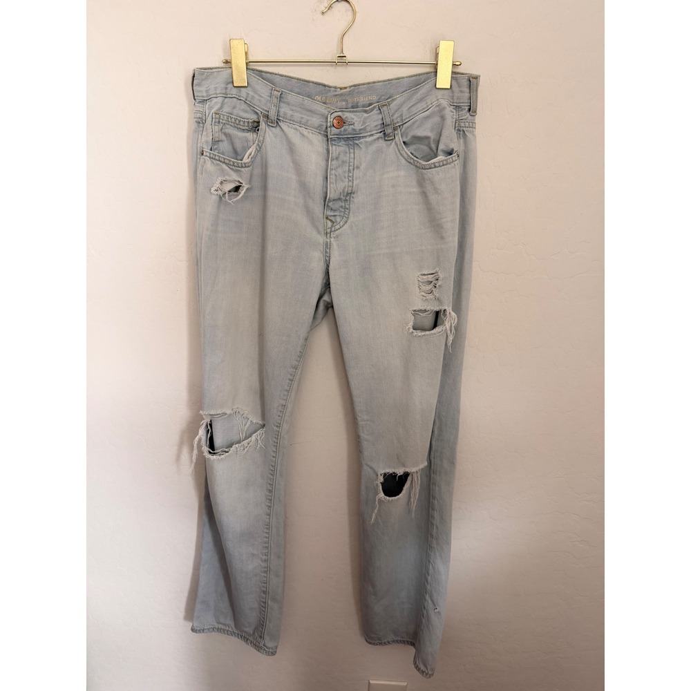 Old Navy Boyfriend Jeans Womens 8 Regular Light Wash Distressed Ripped Denim